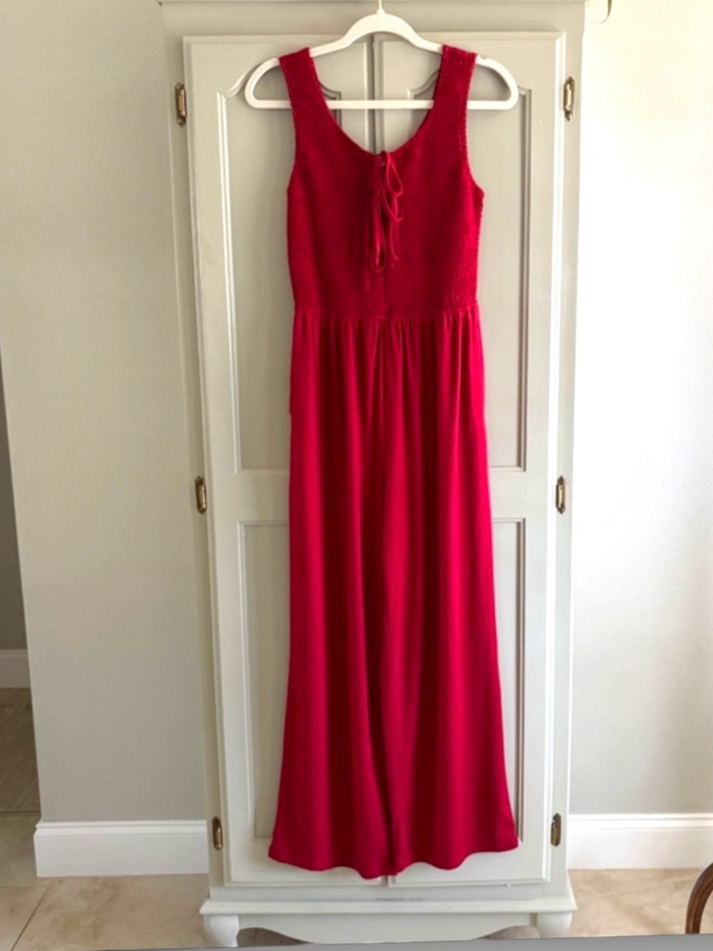 Grace Karin Womens Smocked Wide Leg Jumpsuit Wine‎ Red Sleeveless Size S Pocket